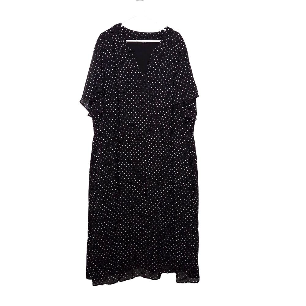 Bloomchic Black Polka Dots Flutter Sleeves Chiffon A-Line Maxi Shift Dress Sz 28